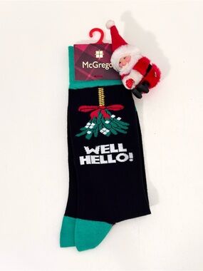 McGregor Black Socks with Green Trim and Festive Mistletoe